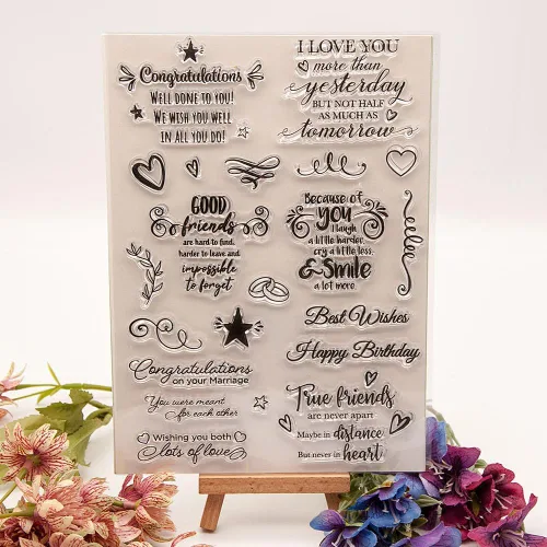 Miniatura 10 de Sellos transparentes de mariposas con sentimientos, diseño de palabras de felicitación de mariposa, sellos transparentes para decoración de tarjetas