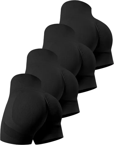Miniatura 24 de CHRLEISURE Pantalones Cortos de Entrenamiento para Mujer, 4 Paquetes, Cintura Alta, Levantamiento de Glúteos con Fruncido, Pantalones Cortos Booty