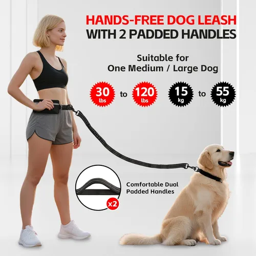 Miniatura 2 de Correa de perro manos libres con cinturón de cintura y bolsa grande, correa de cintura para pasear perros, correr, senderismo y trotar, asas Para 1