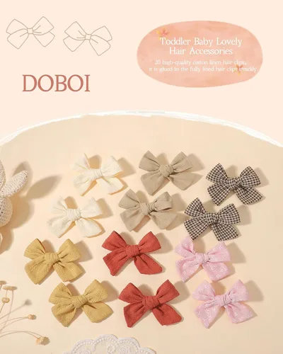 Miniatura 3 de doboi 20 pinzas de lino para el pelo para bebés, accesorios para bebés, bebés, niños pequeños en pares Flower Bows