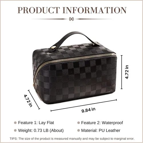 Miniatura 4 de Bolsas de cosméticos de viaje de gran capacidad para mujeres, bolsa de maquillaje a cuadros, organizador de maquillaje de viaje, bolsas