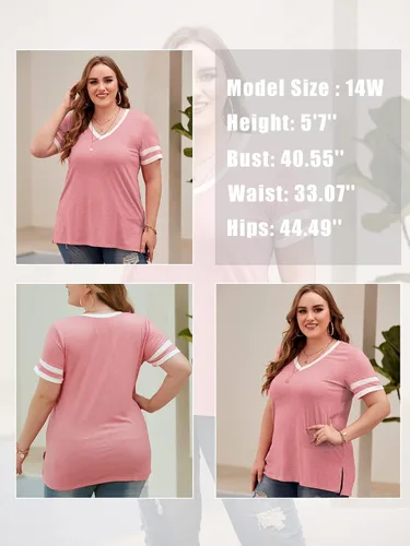 Miniatura 4 de VISLILY Camisetas de verano de manga corta con cuello en V para mujer, tallas grandes