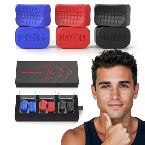 Ejercitador de mandíbula para hombres y mujeres | Juego de 3 niveles de resistencia de silicona para mandíbula | Modelo mejorado de fuerza central |