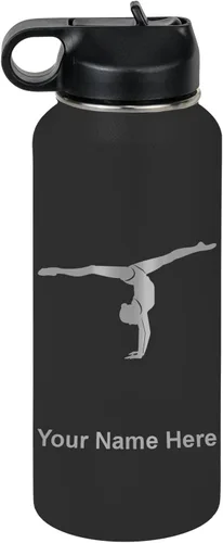 Miniatura 43 de LaserGram Botella de agua personalizada, gimnasta niña, acero inoxidable de doble pared aislada al vacío con popote superior, regalo grabado Azul