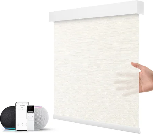 Miniatura 13 de ZSTARR Persiana inteligente motorizada para ventana con control remoto, persiana enrollable opaca automática tamaño personalizable, con cenefa, Beige