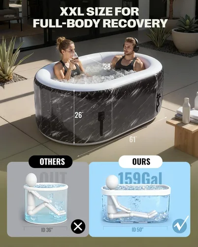 Miniatura 2 de Bañera de hielo mejorada XXL de 179 galones para atletismo de 6 pies 7 pulgadas, compatible con enfriador de agua, bañera de inmersión fría