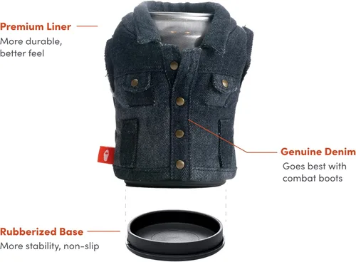Miniatura 7 de Puffin - The Denim Vest - Enfriador de latas aislado de 12 oz I Aislante de botellas de cerveza y latas de refrescos, mantiene las bebidas y bebidas