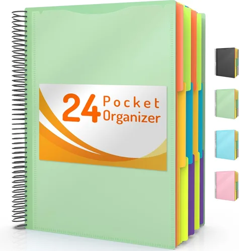 Forvencer - Organizador de proyectos de 24 bolsillos, organizador de carpetas con pestañas de 1/3 de corte con etiquetas adhesivas, carpeta de
