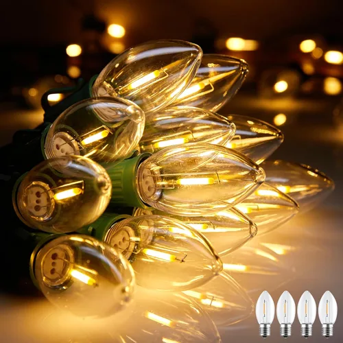 Miniatura 9 de Luces LED vintage C9 de Navidad, cadena de luces C9 de 25 pies con 25 bombillas LED C9 de plástico, luces impermeables conectables al aire libre