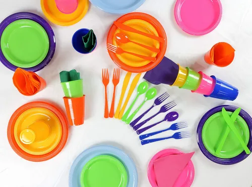 Miniatura 8 de Party Solids 350 Piezas Platos de Plástico Blanco Para Fiestas, Juego de Platos Desechables Blancos, 50 de Cada Juego de Platos para Cena de 9