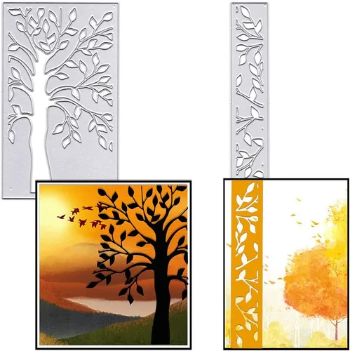 Estivaux 2 piezas de marcos de hojas de árbol troquelados para hacer tarjetas, troqueles de corte de hojas huecas, hojas rectangulares, borde de