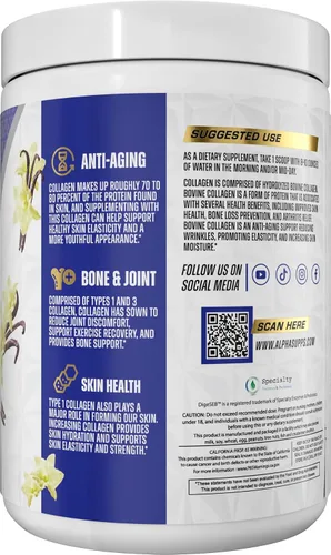 Miniatura 4 de Alpha Supps Polvo de proteína de colágeno hidrolizado de alta calidad, suplemento de péptidos de colágeno para hombres y mujeres con enzimas
