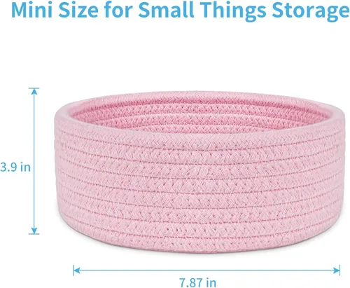 Miniatura 2 de ABenkle Cesta Tejida Pequeña, Cestas de Almacenamiento Pequeñas Vacías y Poco Profundas, Mini Cestas de Cuerda de Algodón, Cesta Decorativa Redonda