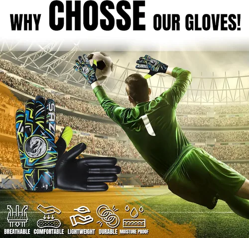 Miniatura 6 de SAZ Guantes de portero de fútbol, guantes de portero de fútbol para niños, niños y jóvenes, guantes de portero de fútbol con palmas de látex
