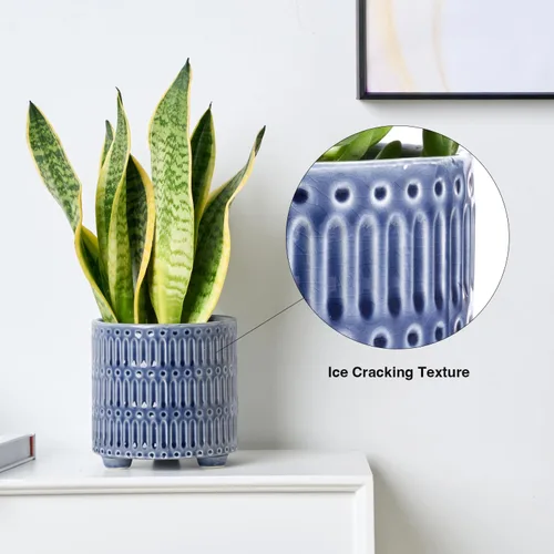 Miniatura 4 de STHIE Macetas de cerámica de 5 pulgadas para plantas de interior, macetas de serpiente de cactus azules con drenaje, maceta redonda de diseño único