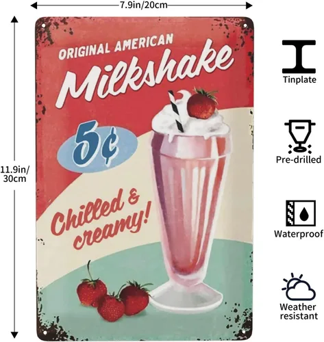 Miniatura 2 de Cartel de hojalata Retro, Estados Unidos – Batido – Idea de regalo para fanáticos de Estados Unidos y comedor, placa de metal, vintage para Gd4