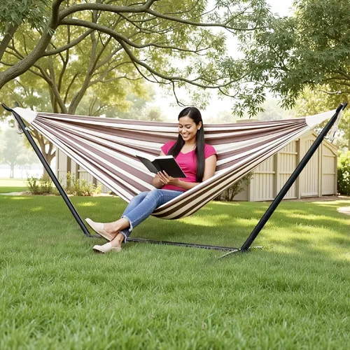 Miniatura 7 de FDW Soporte de hamaca portátil de 9 pies, soporte de hamaca resistente, soporte de acero portátil solo para patio al aire libre o interior con funda