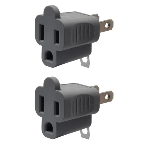 ELEGRP Adaptador de 2 a 3 puntas, paquete de 2, gris - Adaptador de enchufe de conexión a tierra polarizado, certificación ETL
