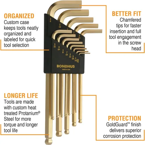 Miniatura 2 de Bondhus 20899 Balldriver GoldGuard L-Wrench DblPK,38099 0.059-0.394 in y 37937 .050-3/8