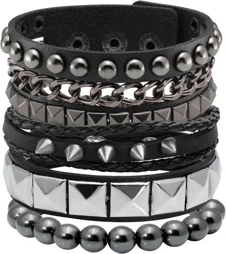 Miniatura 7 de Eigso Juego de 4 pulseras de cuero punk, con tachuelas de roca para hombres y mujeres, estilo retro, clásico, con pinchos, de metal, para hombre