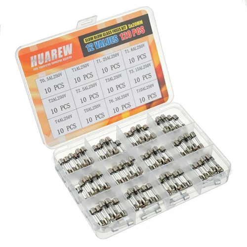 Miniatura 2 de 12 valores 120 piezas 0.197x0.787 in fusible de vidrio de soplado lento 0.2 x 0.78 pulgadas 250 V voltios T0.5 T1 T1.25 T1.6 T2 T2.5 T3 T3.15 T4 T5