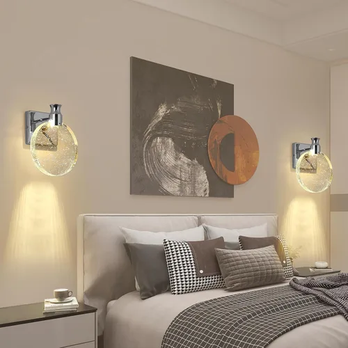 Miniatura 5 de Juego de dos apliques de pared con estilo real, minimalista y moderno espejo de alta gama, diseño redondo de cristal de burbuja en forma de disco