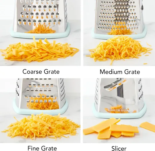 Miniatura 4 de Tovolo Rallador de quesos grande de acero inoxidable de 4 caras para triturar verduras y rallar, fácil de limpiar, apto para lavavajillas, con mango