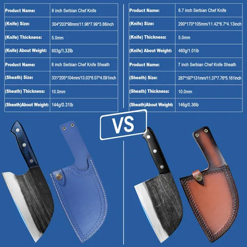 Miniatura 7 de XYJ Auténtico desde 1986, cuchillos de carnicero forjados antiguos, cuchillo de chef serbio con funda, cuchillo pequeño, cuchilla china para Azul