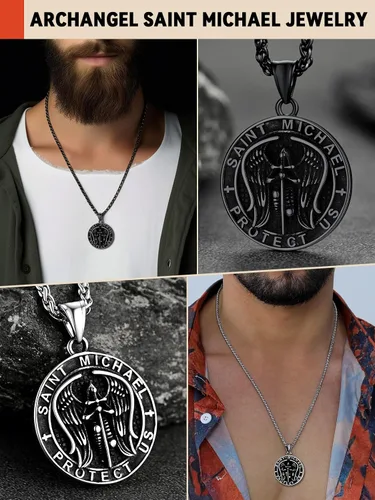 Miniatura 3 de FaithHeart Saint Michael Necklace, Stainless Steel18K Gold Plated St Michael the Archangel Pendant Amulet for Men Women with Gift Packaging
