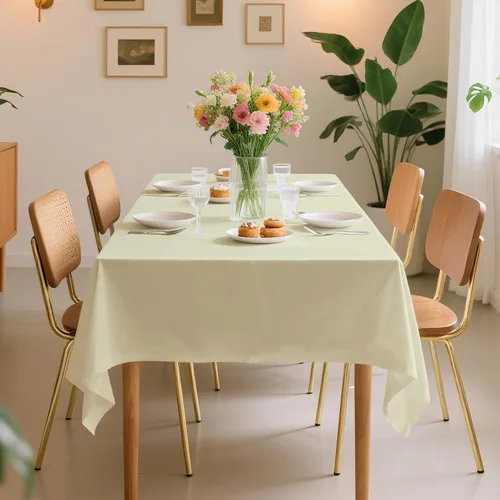 Miniatura 6 de Paquete de 10 manteles desechables de plástico premium de 54 x 108 pulgadas, mantel rectangular para mesa, para cumpleaños, bodas, Navidad, Beige