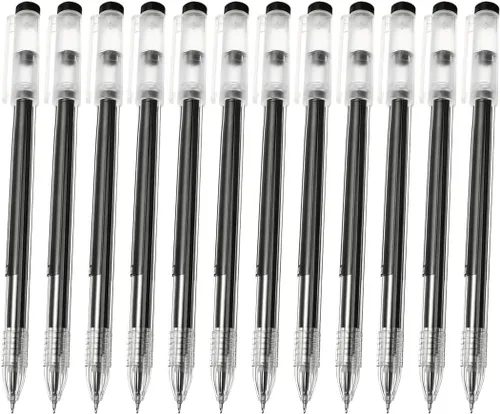 NUOBESTY 12 bolígrafos de tinta de gel negra, punta de aguja fina, escritura suave para escuela y oficina, agarre cómodo, diseño ergonómico para