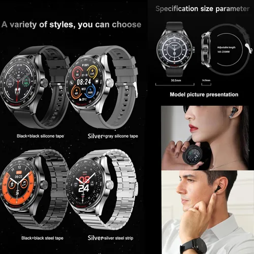 Miniatura 8 de Reloj inteligente D9 con auriculares incorporados de 1.46 pulgadas, llamadas Bluetooth, reloj 2 en 1, monitor de salud y fitness, monitor de sueño