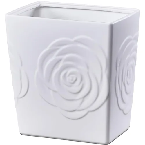 Miniatura 10 de Basurero de cerámica beige con rosa – Cubo de basura pequeño de 2.5 galones para baño y cocina, cesta de basura decorativa para dormitorio, oficina