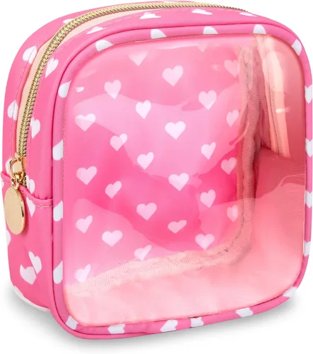 Miniatura 68 de izuzta Bolsa de maquillaje pequeña de nylon para bolso, linda bolsa de cosméticos con cremallera, bolsa de maquillaje preppy, Azul, Mini 2-Azul