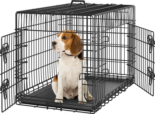 Miniatura 12 de Yaheetech Jaula para perros de doble puerta de 42 pulgadas con divisor para cachorros a adultos, caja de metal plegable XL con bandeja extraíble