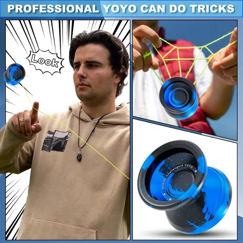 Miniatura 3 de C2 Yoyo - Yoyos profesionales sensibles, principiantes y adultos, yoyos de doble función, yoyo de metal con bolsa, guantes, 10 cuerdas de yoyo y kit