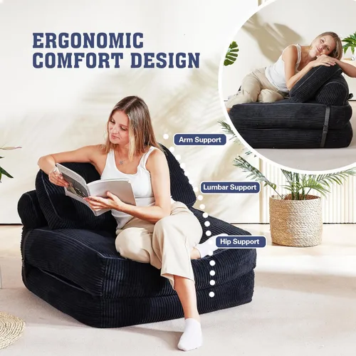 Miniatura 5 de Sofá cama plegable, futón de franela con almohada y manta, silla convertible para apartamento de espacio pequeño, habitación de invitados
