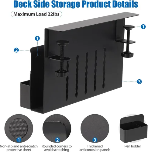 Miniatura 5 de Almacenamiento lateral de escritorio, soporte para laptop debajo del escritorio, organizador de archivos colgante lateral de mesa, sin abrazadera