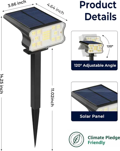 Miniatura 2 de HGGH Luces Solares para Exteriores Impermeables IP67, 60 LED 3 Modos de Iluminación Focos Solares para Exteriores para Patio Jardín Sendero Paisaje