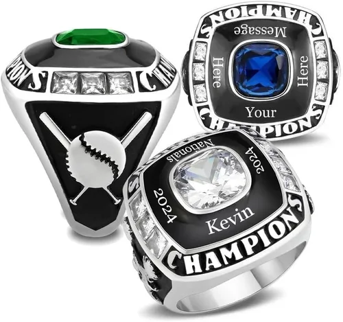 Miniatura 14 de Anillo de campeonato de acero inoxidable con texto y color personalizados - Trofeo, fútbol americano, béisbol, baloncesto, deportes electrónicos