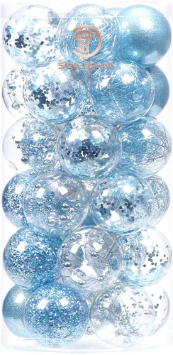 Miniatura 17 de Sea Team Juego de bolas de Navidad de plástico transparente inastillables, bolas decorativas de varios tamaños con relleno delicadas decoraciones