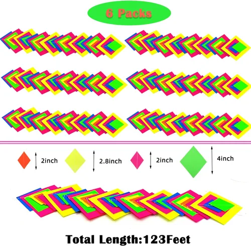 Miniatura 6 de Serpentinas y guirnaldas de neón de papel UV de 123 pies - Decoraciones de luz negra en forma de diamante, recuerdos y suministros para fiestas