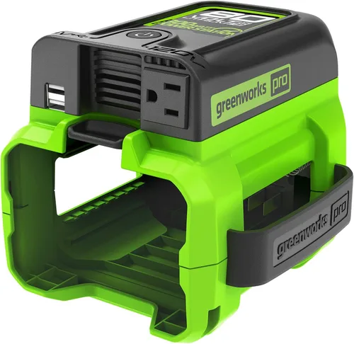 Greenworks Inversor de corriente Pro de 80 V (300 vatios), 120 V CA, para cargar dispositivos electrónicos pequeños, teléfonos inteligentes,