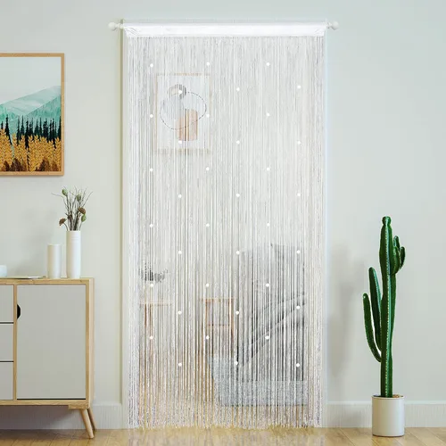 Miniatura 11 de YaoYue Cortina de Hilos con Cuentas para Puerta, Cortinas de Hilos para Puerta, con Borlas, Cuentas, Franja Colgante, Divisores de Habitación