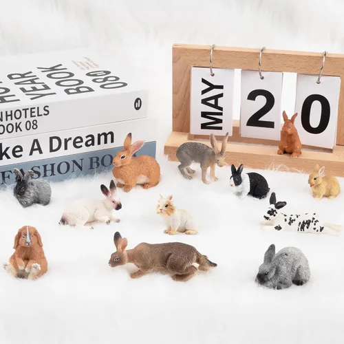 Miniatura 7 de Toymany 12 figuras de conejo de Pascua para niños, figuras de conejo, juguete de animales de granja para decoración de pasteles, recuerdos de fiesta