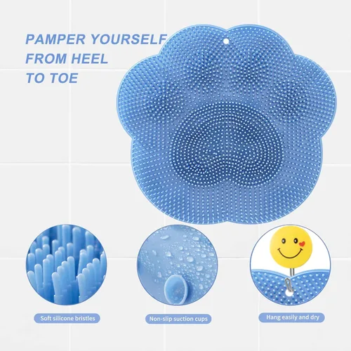 Miniatura 6 de Depurador de pies en ducha, tapete de silicona para pies de ducha, depurador de pies de silicona con ventosas, tapete de baño con gancho de Azul