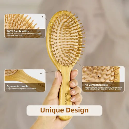Miniatura 4 de 1 cepillo de pelo de bambú para pelo de Culy peine de dientes anchos Combetter