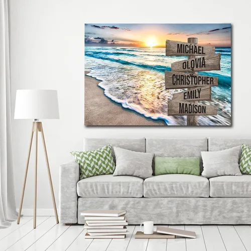 Miniatura 3 de My Soul & Spirit - Lienzo personalizado con varios nombres y colores de atardecer en el océano, lienzo personalizado Crossroads para pared a