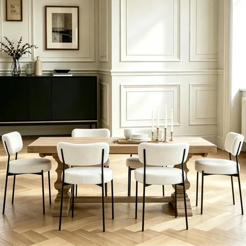 Miniatura 17 de Boucle - Juego de 2 sillas de comedor, modernas sillas de cocina tapizadas de mediados de siglo con respaldo curvado y patas de metal negro, sillas