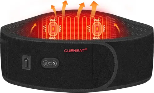 CUEHEAT Cinturón de cintura con calefacción, almohadilla térmica inalámbrica para espalda baja, calefacción eléctrica y masaje, funciona con batería